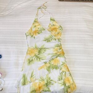 Floral Halter Jessica Dress in Yellow and Green